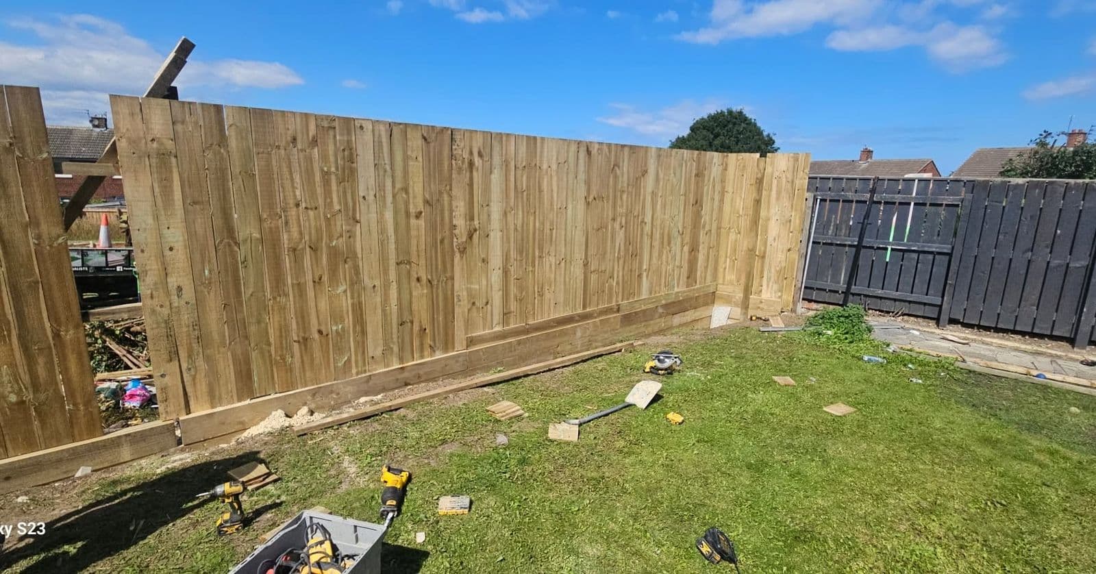 14ft fence and sleeper retaining wall in Boldon, photo 5 of 9