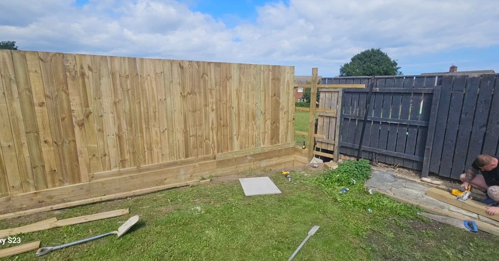 14ft fence and sleeper retaining wall in Boldon, photo 6 of 9
