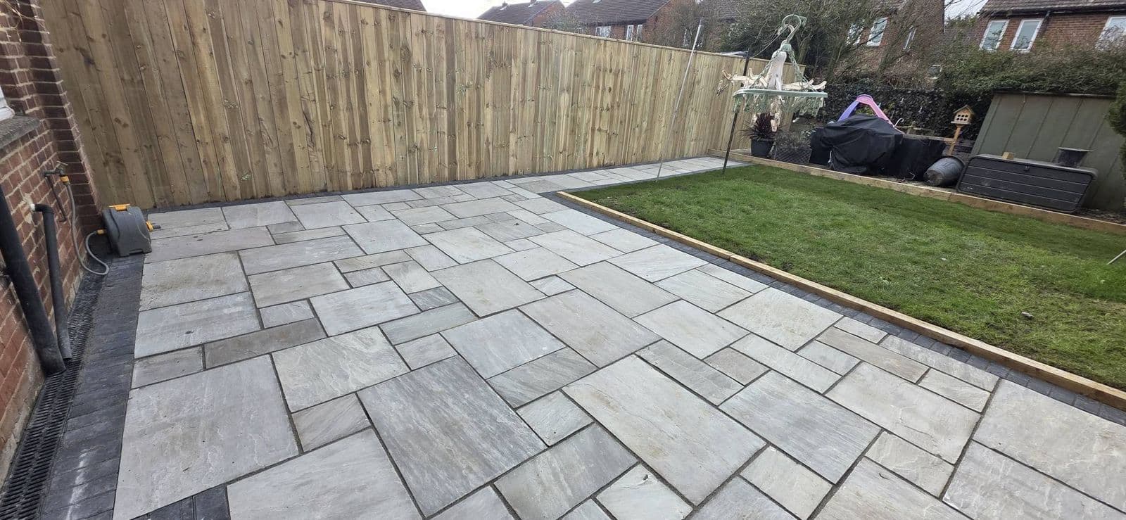 Grey sandstone patio and new fence, photo 7 of 12