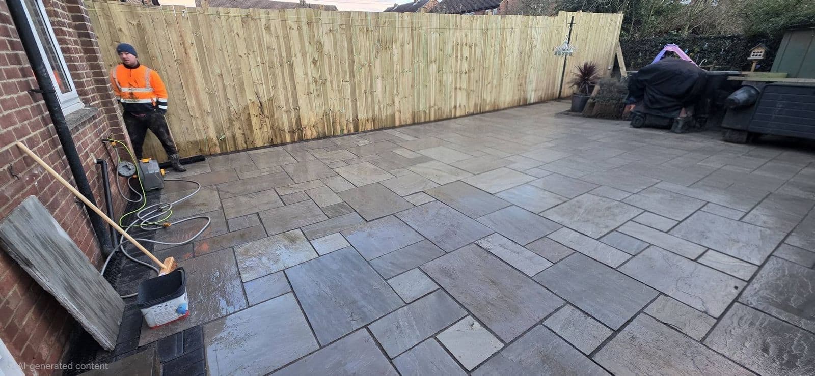 Grey sandstone patio and new fence, photo 8 of 12