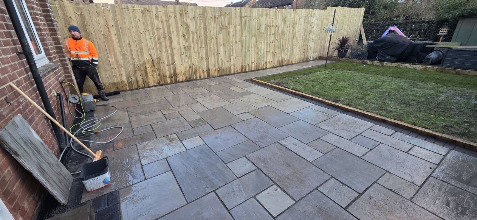 Grey sandstone patio and new fence, photo 12 of 12