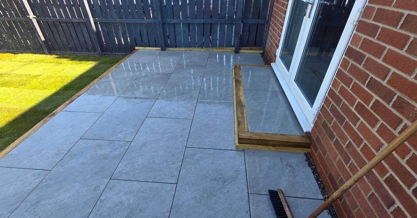 After: Porcelain patio and new lawn in South Shields