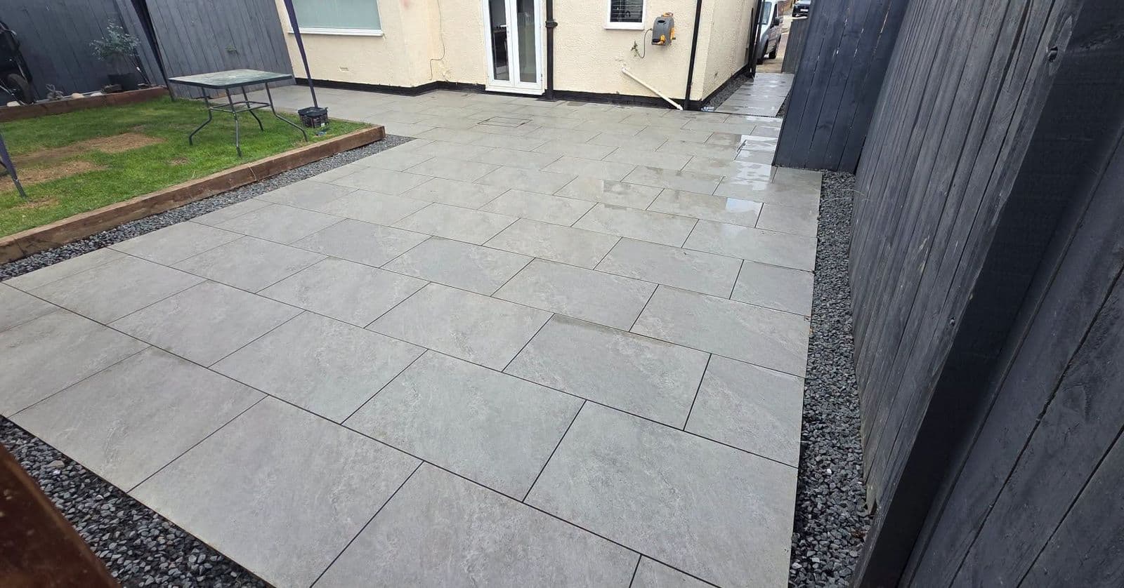 Grey porcelain patio with drainage in Hebburn, photo 9 of 10