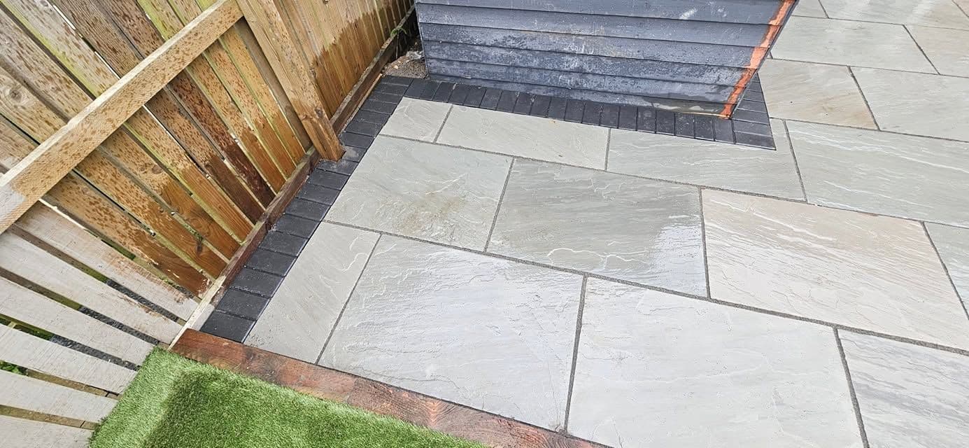 Grey sandstone patio and artificial grass in Jarrow, photo 4 of 27