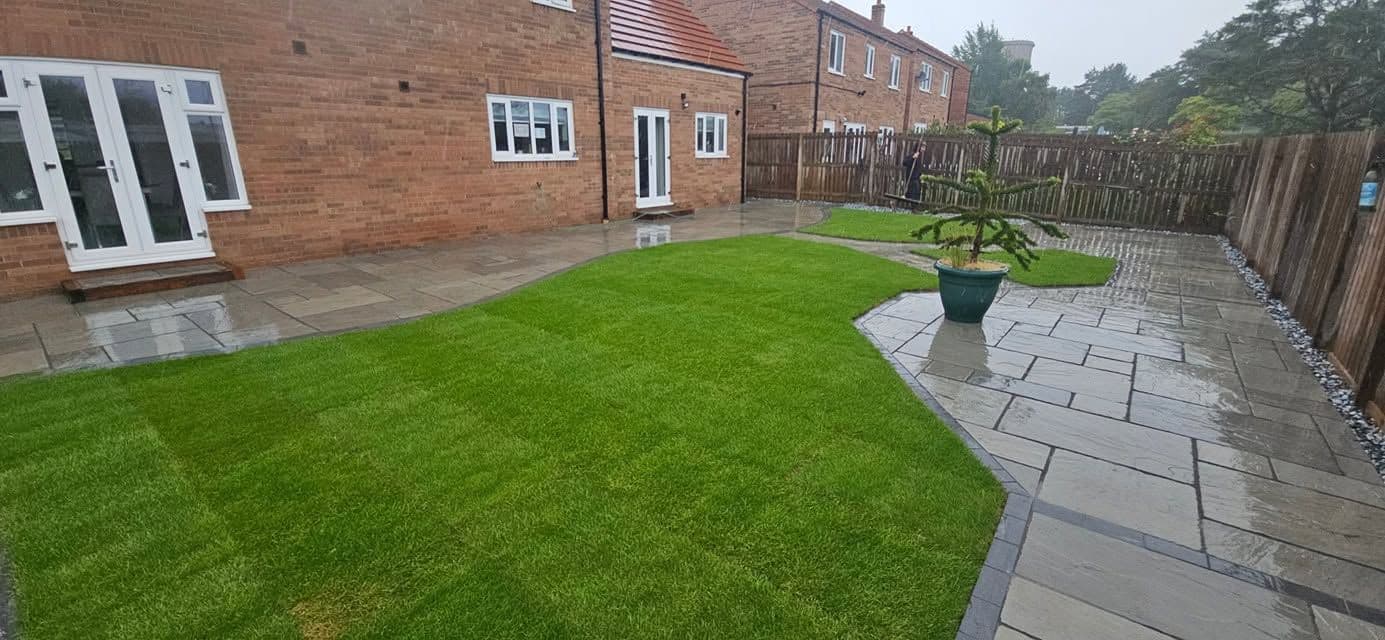 Front and back garden in Indian sandstone in Morpeth
