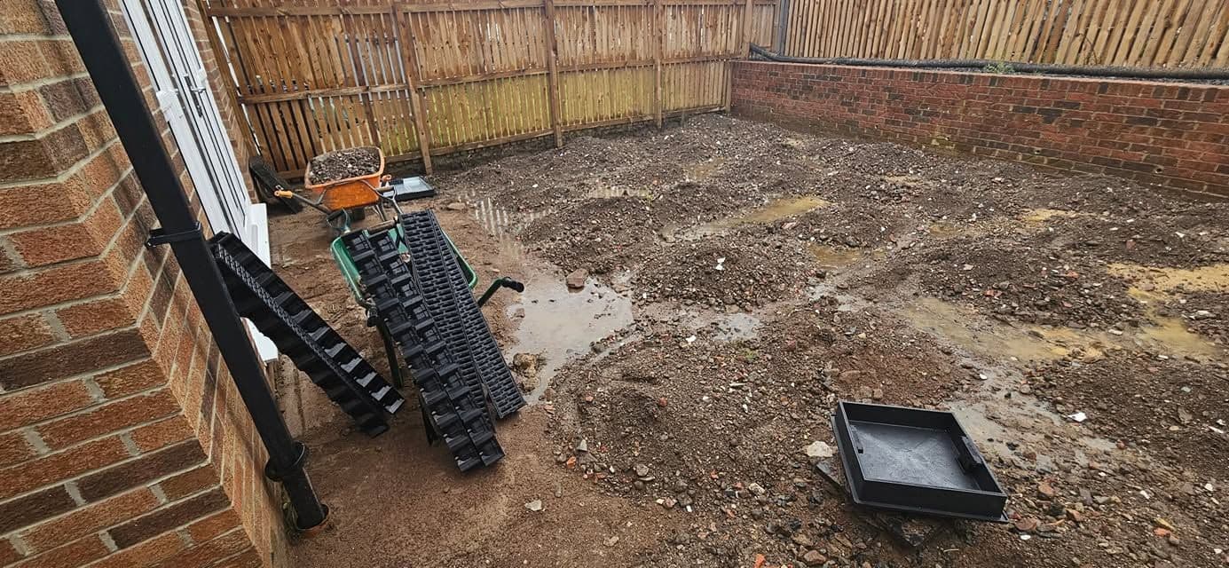 White porcelain patio framing an artificial lawn, photo 18 of 21